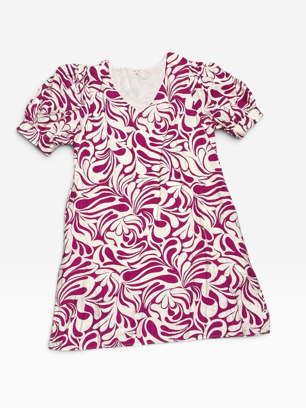 JODIFL White and Pink Swirl V-Neck Casual Dress with pockets